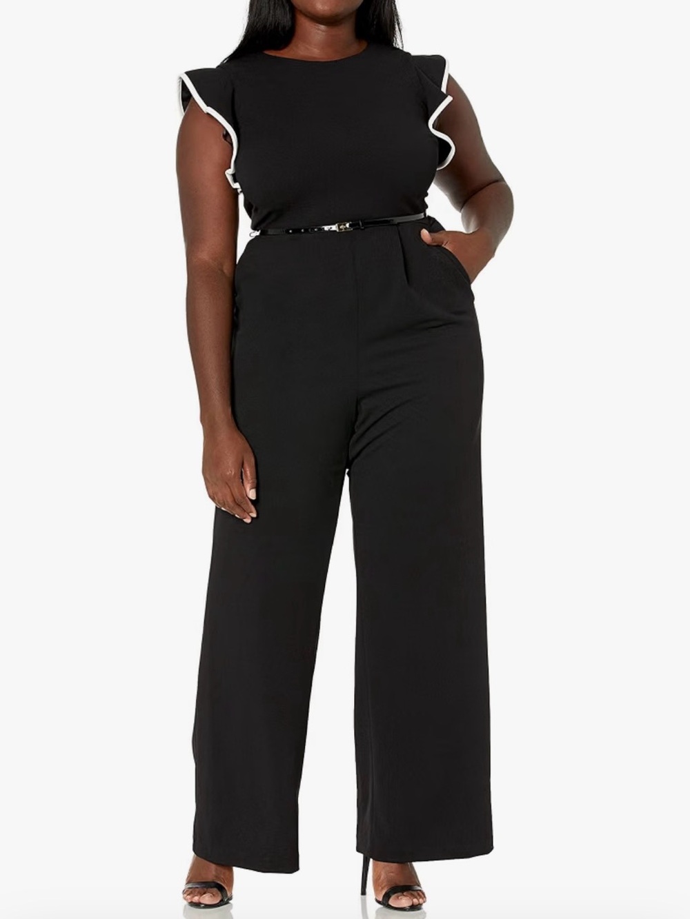 Calvin Klein Black Wide-Leg Jumpsuit with Ruffle Sleeves